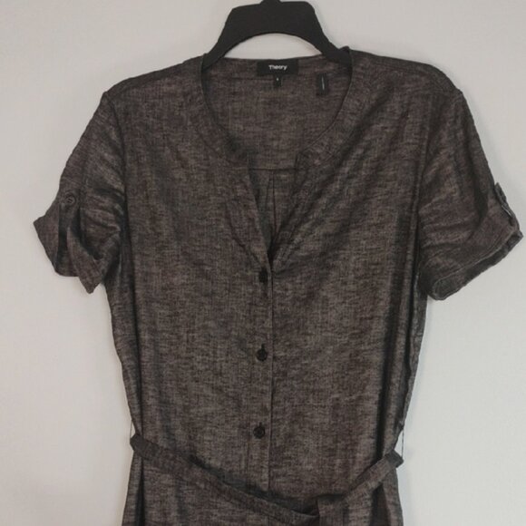 THEORY Linen Heather Gray Button Down High Slit Sides Maxi Shirt Dress Size 6 - Picture 10 of 12